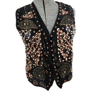 NWT Effect Handmade Custom India Beaded Black Velvet Vest-Size Medium